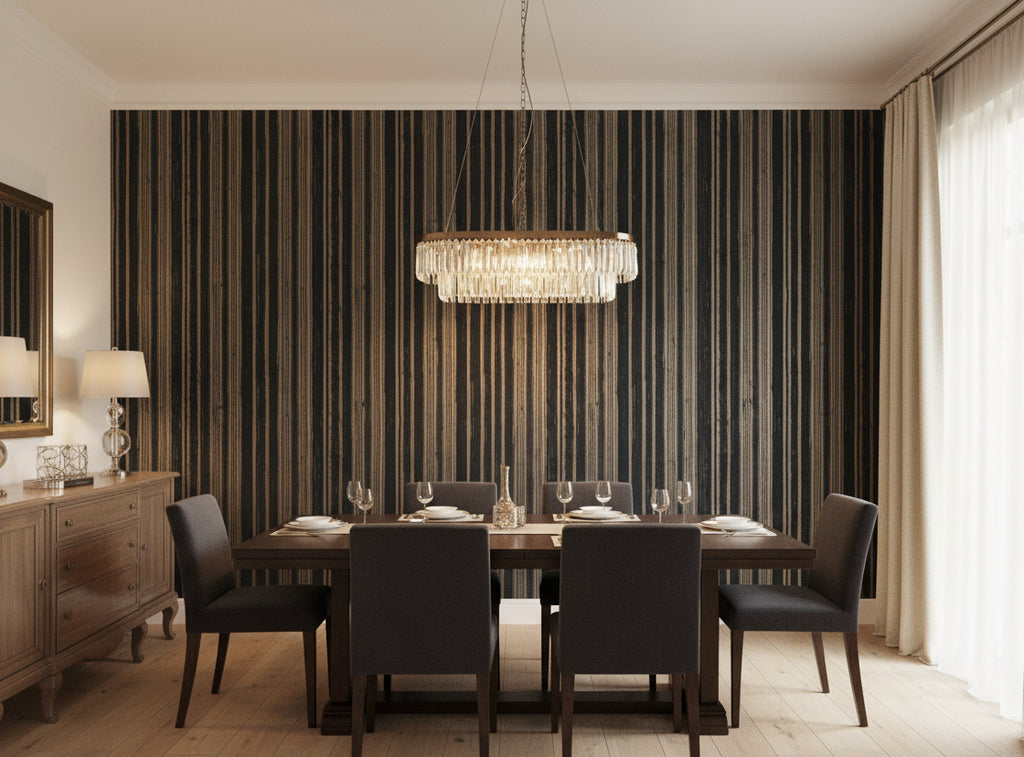 Bella Catania Chenille Fabric Stripe | Phillipe Romano - dining room room setting