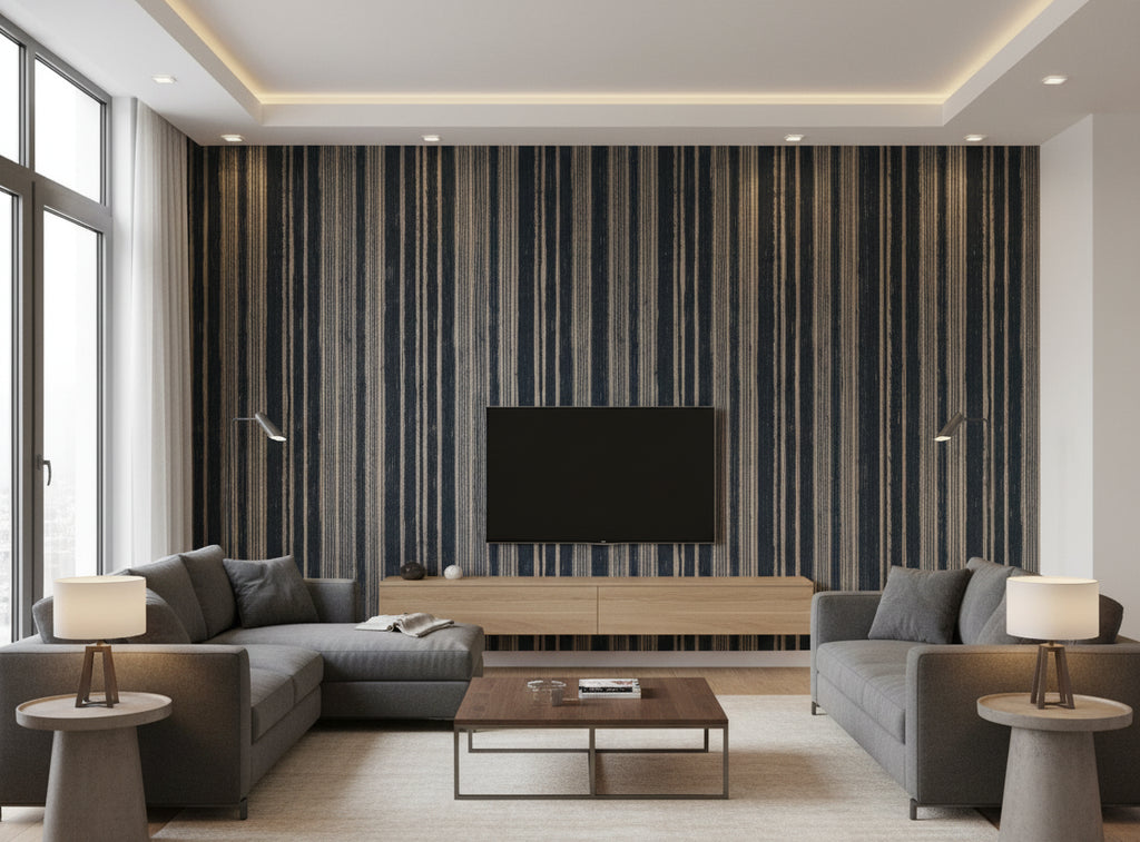 Bella Catania Chenille Fabric Stripe | Phillipe Romano - living room room setting