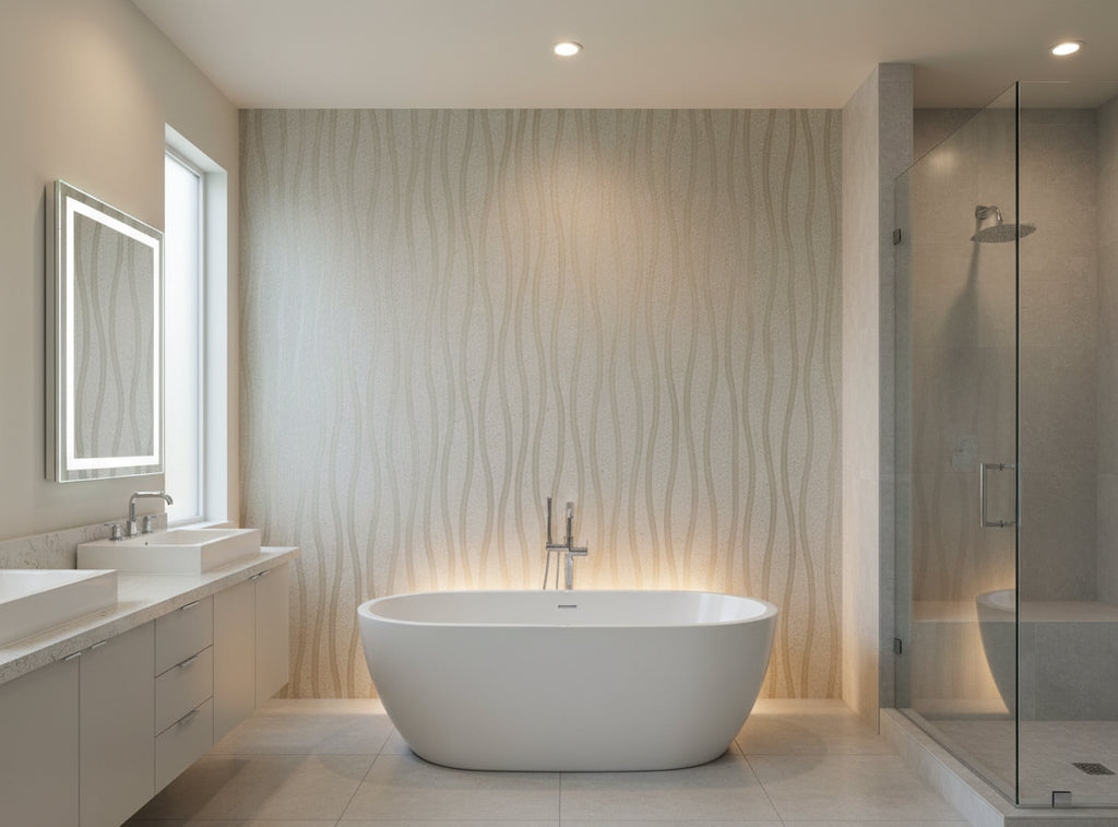 Bella Emilia Wavy Modern Mica | Phillipe Romano - bathroom room setting