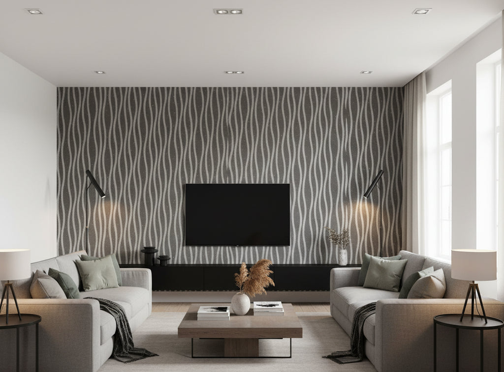 Bella Emilia Wavy Modern Mica | Phillipe Romano - living room room setting