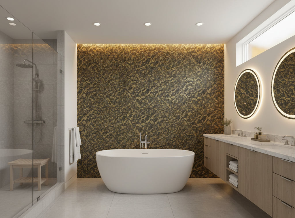 Bella Genoa Cork Print | Phillipe Romano - bathroom room setting