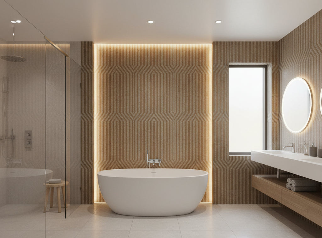 Bella Napoli Modern Lattice Mica | Phillipe Romano - bathroom room setting
