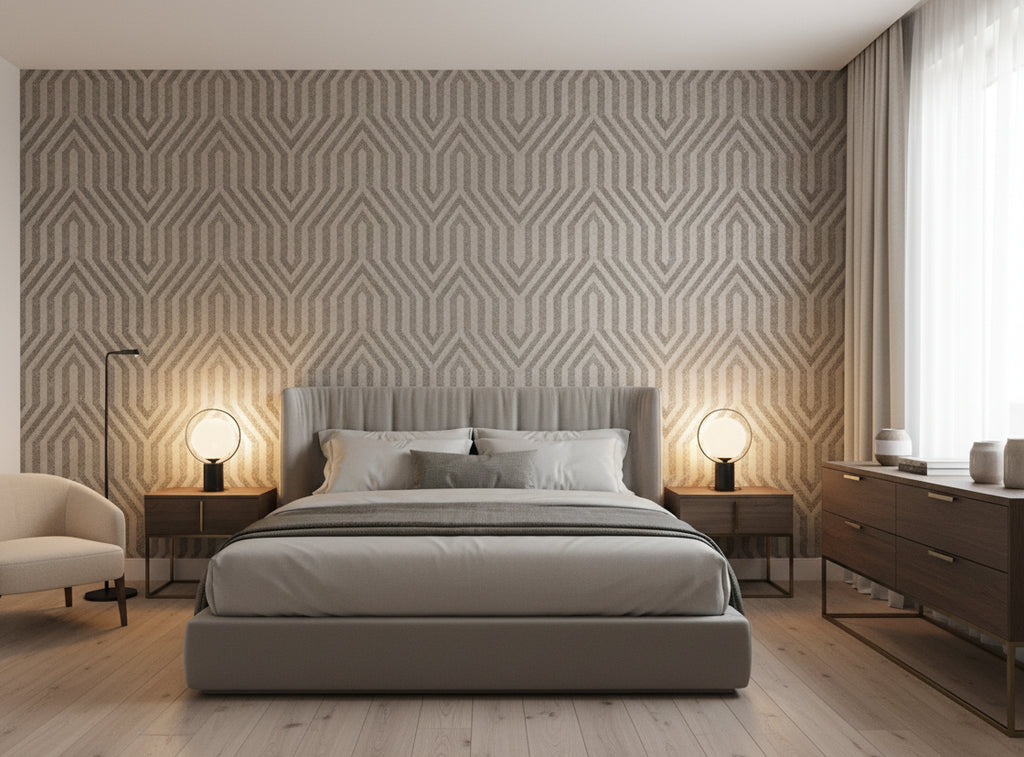 Bella Napoli Modern Lattice Mica | Phillipe Romano - bedroom room setting