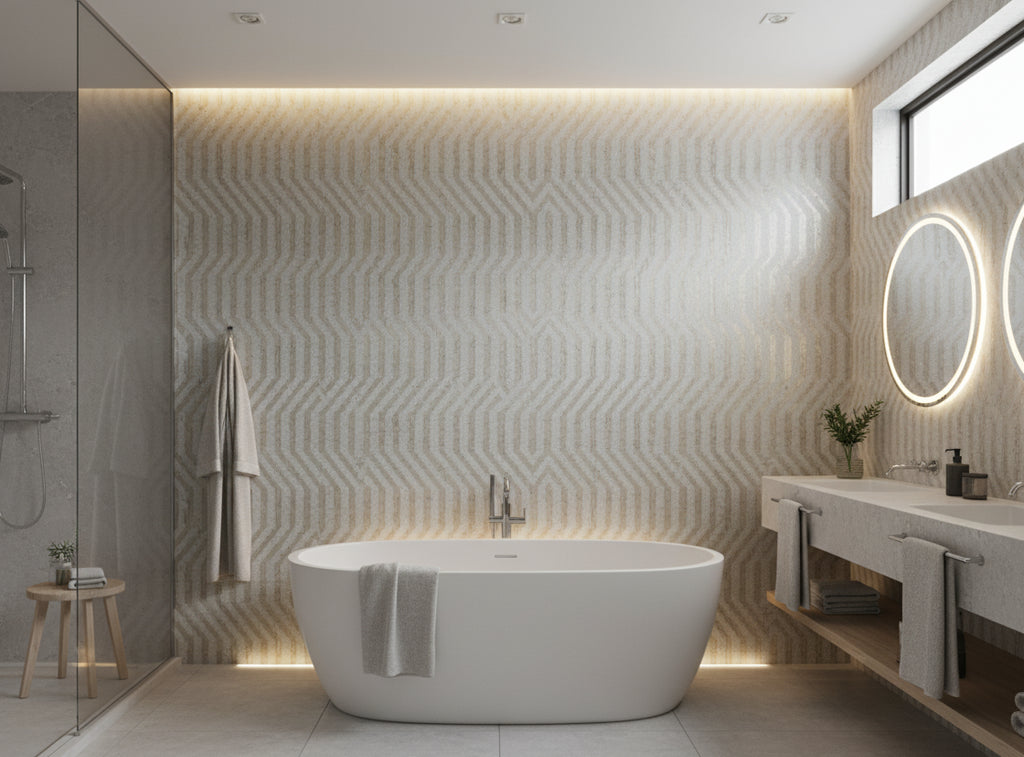 Bella Napoli Modern Lattice Mica | Phillipe Romano - bathroom room setting