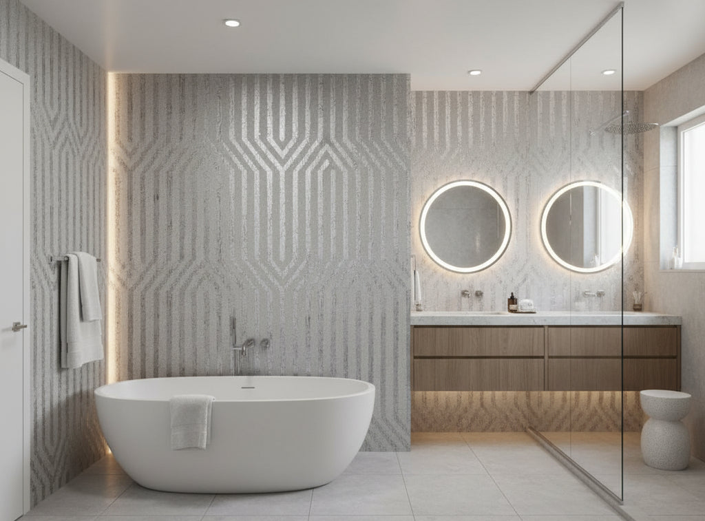 Bella Napoli Modern Lattice Mica | Phillipe Romano - bathroom room setting