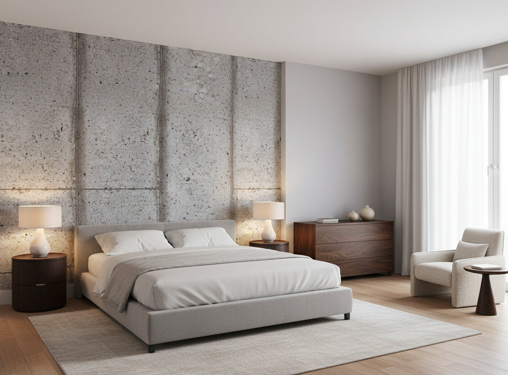 Bella Palermo Metallic Stone Slab Print on Cork | Phillipe Romano - bedroom room setting