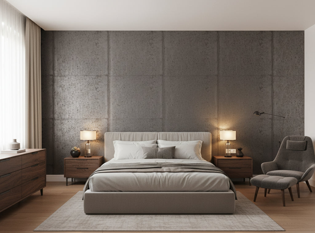 Bella Palermo Metallic Stone Slab Print on Cork | Phillipe Romano - bedroom room setting
