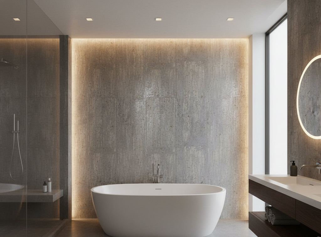 Bella Ravena Wood Metallic Cork Print | Phillipe Romano - bathroom room setting