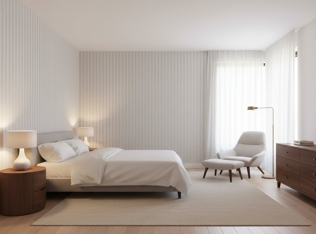 Bella Salerno Stripe Modern Mica | Phillipe Romano - bedroom room setting