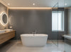 Bella Salerno Stripe Modern Mica | Phillipe Romano - bathroom room setting