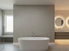 Bella Salerno Stripe Modern Mica | Phillipe Romano - bathroom room setting
