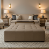 Brushed Linen Weave Mushroom Taupe Upholstered Ottoman | Architectural Fabrics