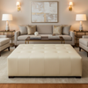 Smooth Pebble Grain Creamy Ivory Upholstered Ottoman | Architectural Fabrics