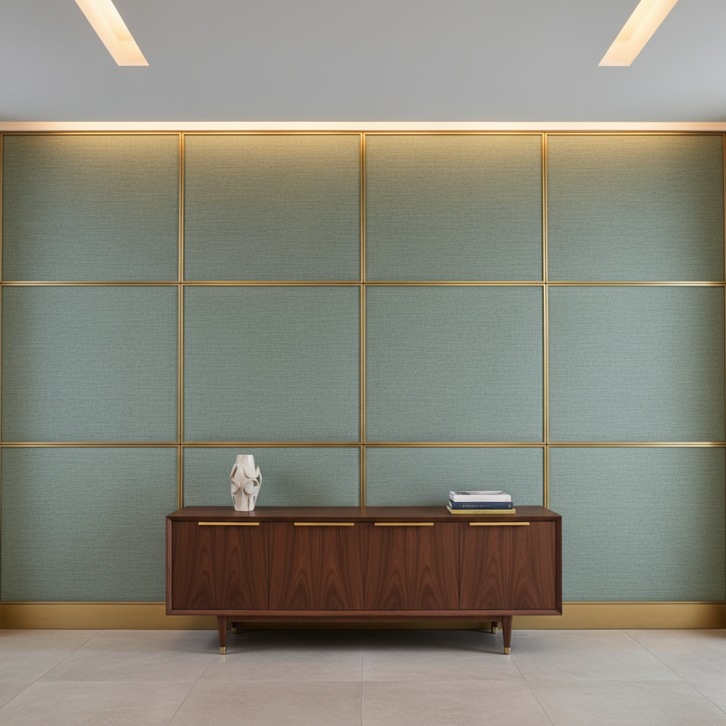 Woven Textured Surface Seafoam Green Upholstered Wall Panel | Architectural Fabrics
