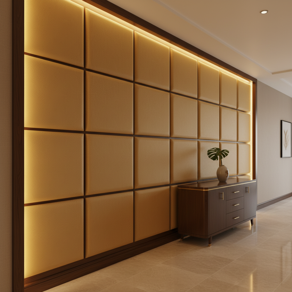 Smooth Pebble Grain Goldenrod Tan Upholstered Wall Panel | Architectural Fabrics