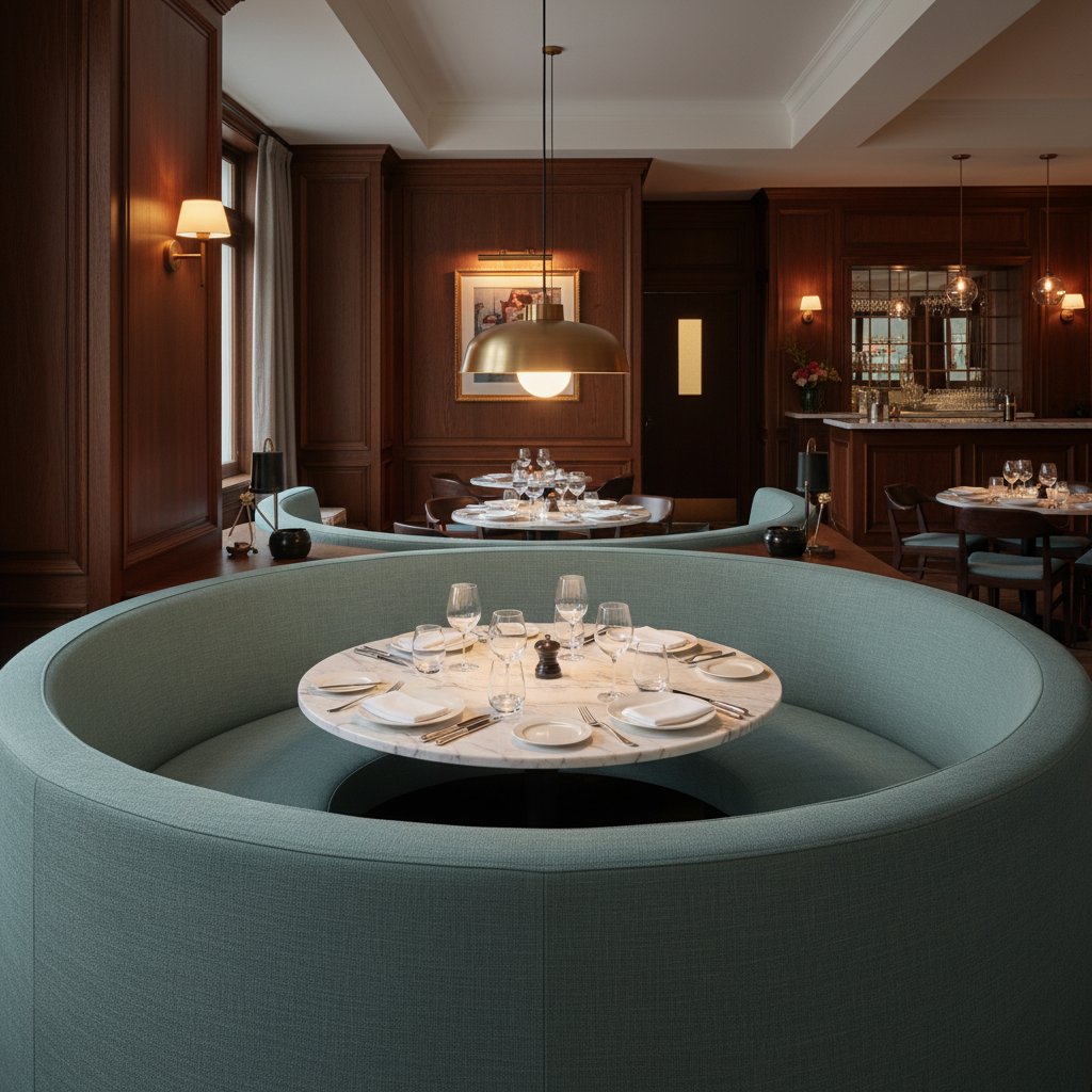 Subtle Linen Weave Dusty Teal Upholstered Banquette | Architectural Fabrics