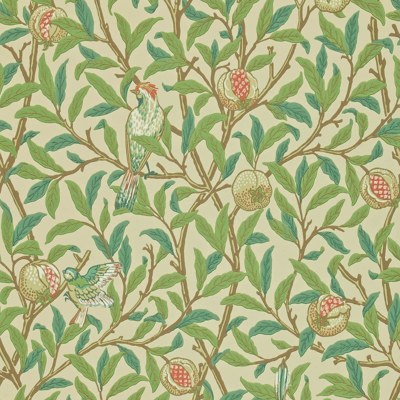 Bird & Pomegranate Wallpaper Cream Bayleaf | William Morris