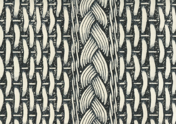 Newport Rattan Black Gray on Tint Screen Printed Fabric | China Seas