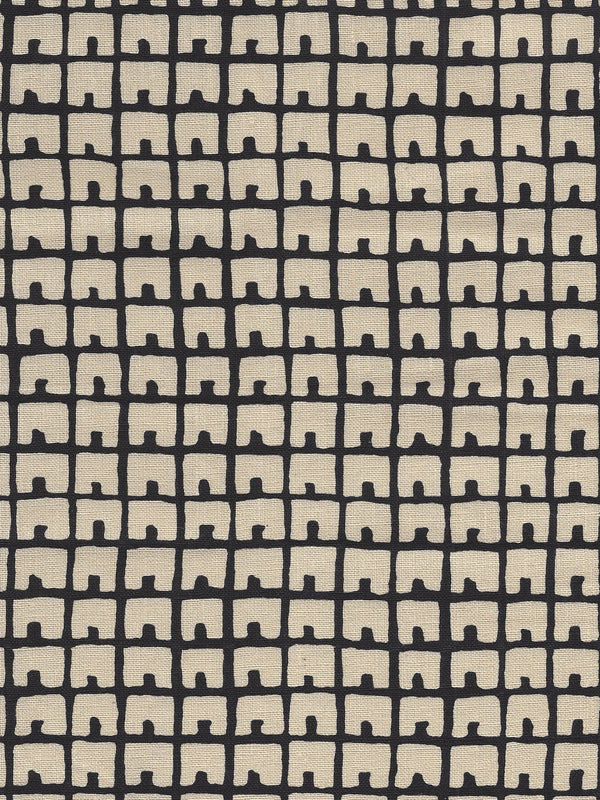 Fez Background Black on Tan Screen Printed - Off-White Fabric | China Seas
