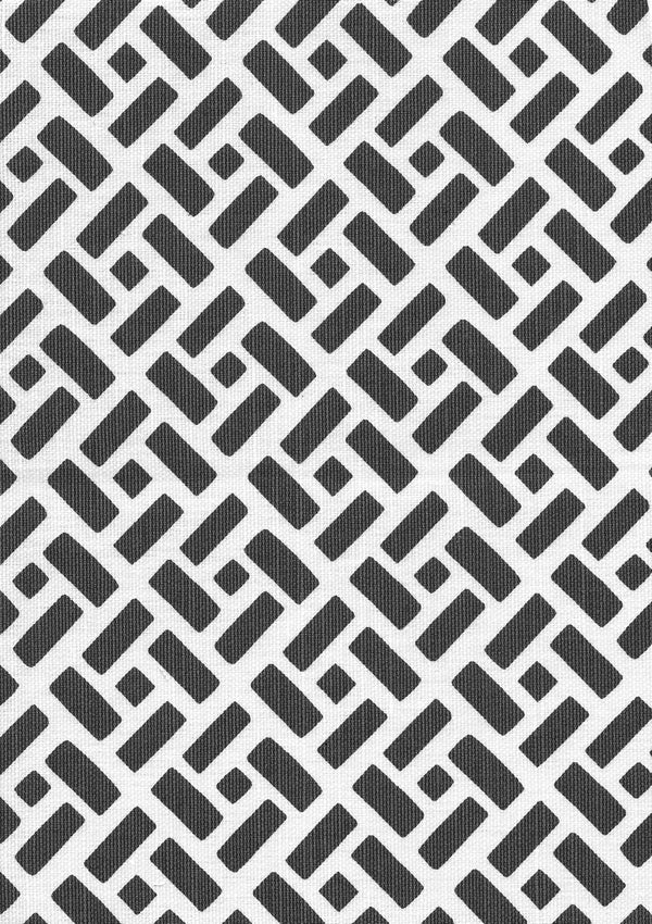 Edo Black on Tint Screen Printed - White Fabric | China Seas