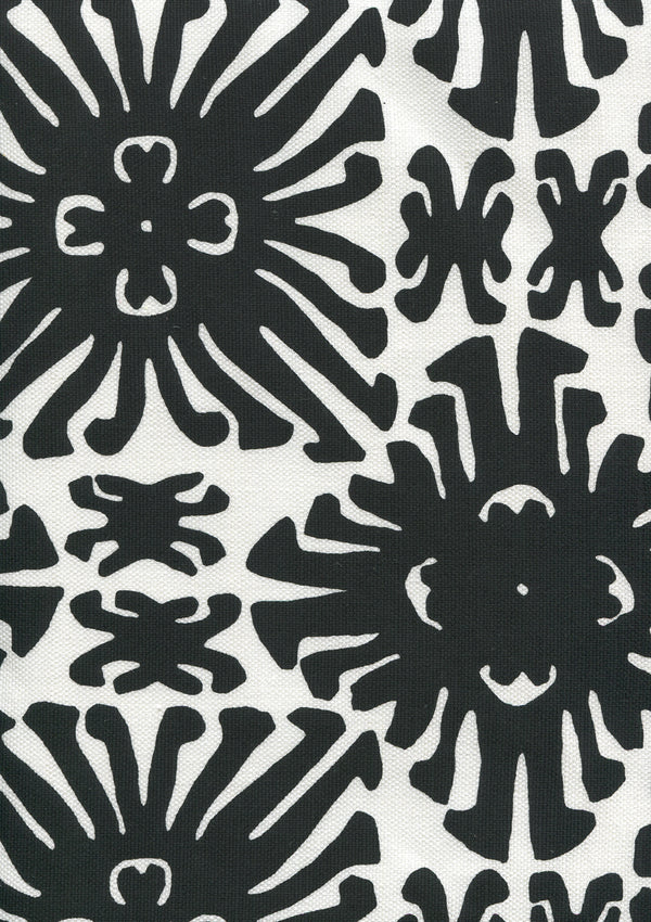 Sigourney Small Scale Black on white Screen Printed Fabric | China Seas