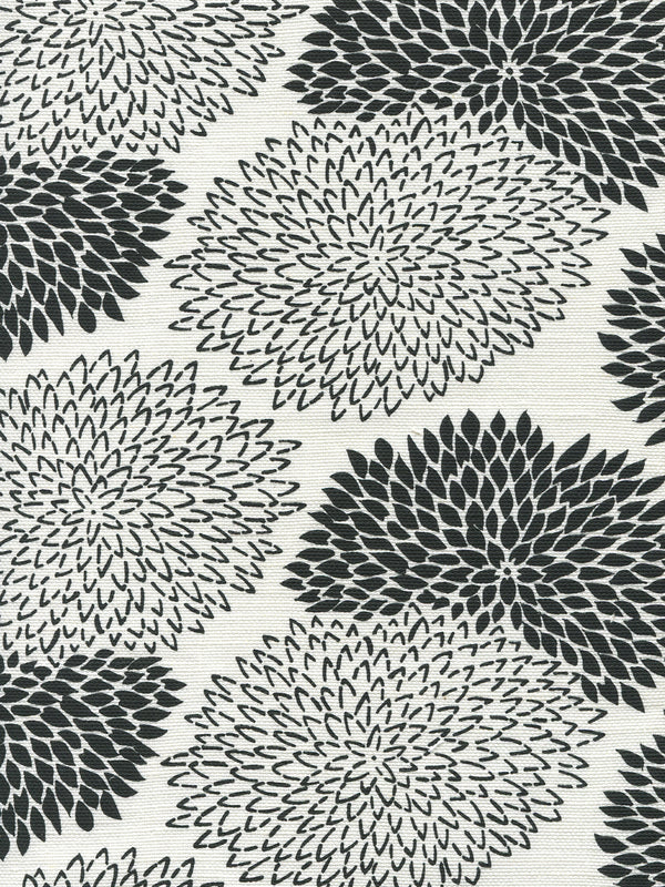 New Chrysanthemum Black on White Screen Printed Fabric | China Seas