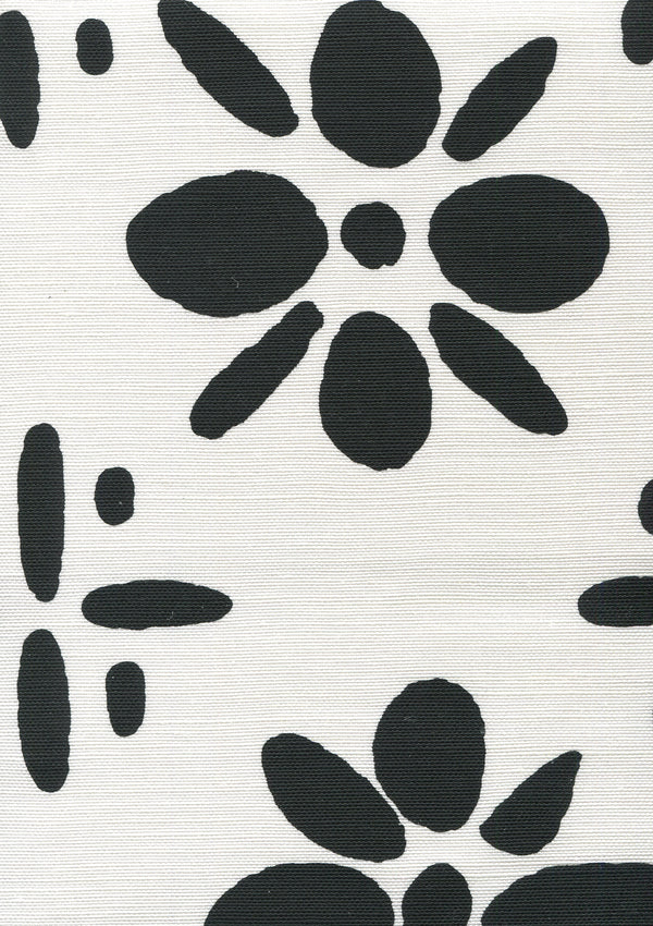 Wildflowers Ii Black on White Screen Printed - White Fabric | China Seas