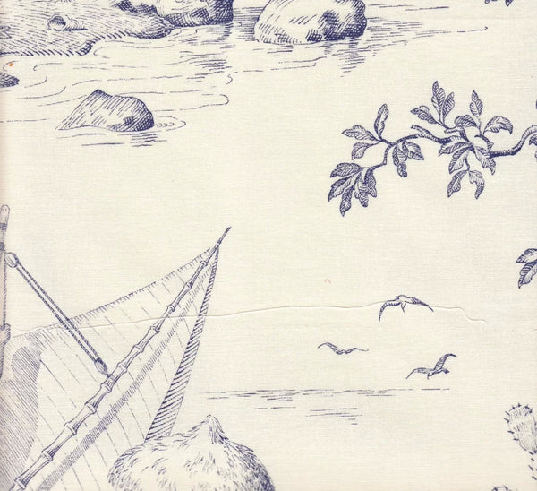 Robinson Crusoe Toile, Bleu Wallcoverings | Charles Burger