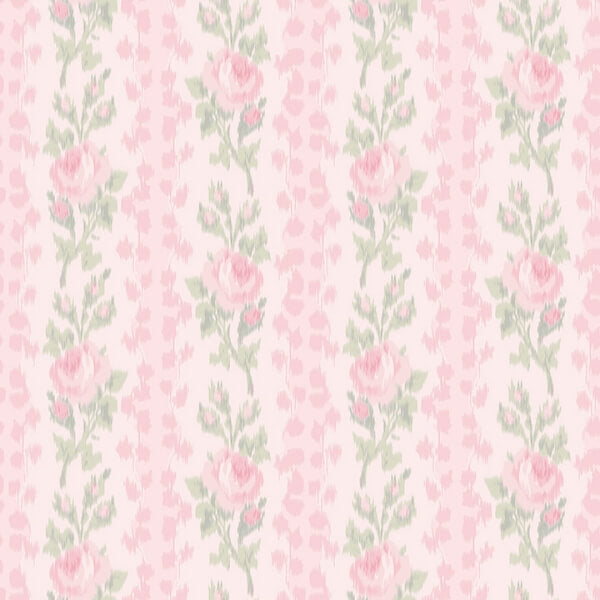 Blooming Heirloom Strawberry Macaron Rose Stripe Peel and Stick Wallcovering | Jeffrey Stevens