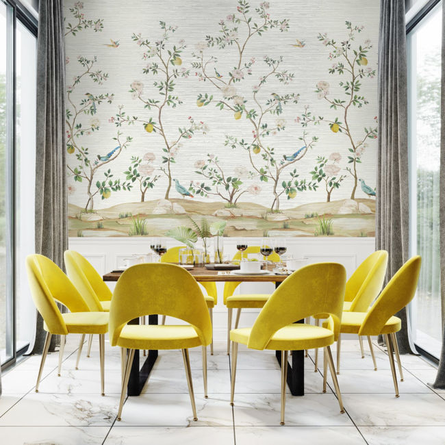 Blossom Chinoisserie Mural - Silver Grascloth - Image 2