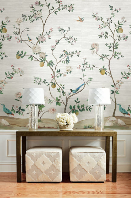 Blossom Chinoisserie Mural - Silver Grascloth - Image 3