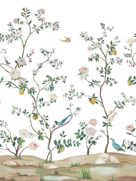 Blossom Chinoisserie Mural - Silver Grascloth - Image 1