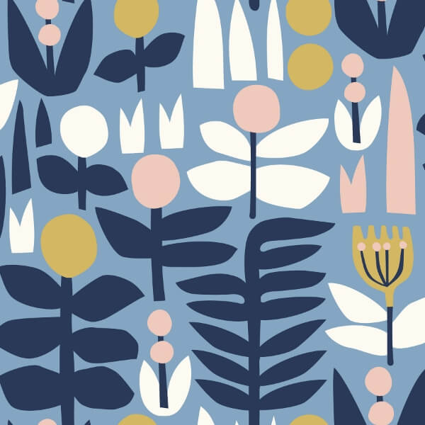 Blue A Bit Of Folk Flower Peel and Stick Wallcovering | Jeffrey Stevens - Image 1