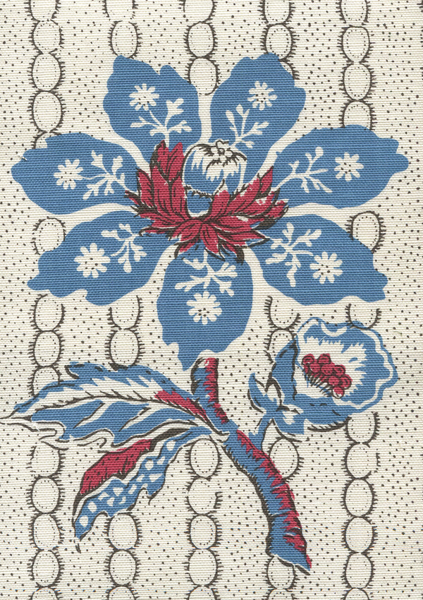 Mccallum Floral Stripe, Blue Red Brown on Tint Wallcoverings | Quadrille