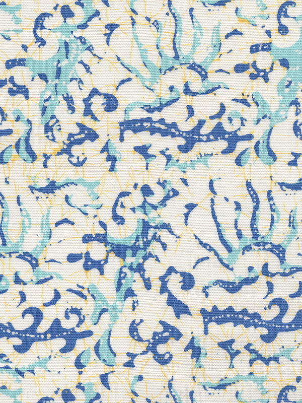 Hulai Batik Blue Sky on White Screen Printed - Off-White Fabric | China Seas