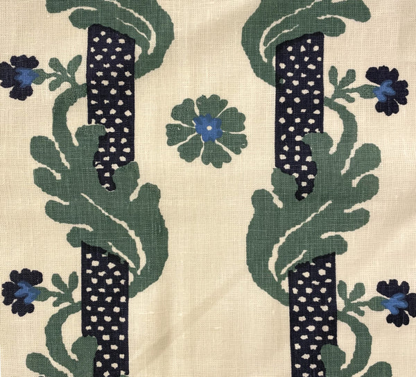 Henriot Stripe, Blues French Green on Tinted Linen Wallcoverings | Quadrille