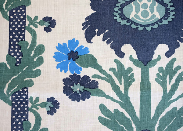 Henriot Floral, Blues on Ecru Wallcoverings | Quadrille