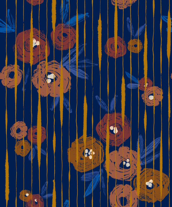 Broken Poppies Blue Wallcovering | Tres Tintas