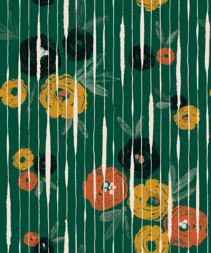 Broken Poppies Green Wallcovering | Tres Tintas