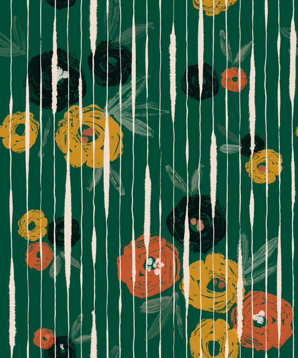 Broken Poppies Green Wallcovering | Tres Tintas