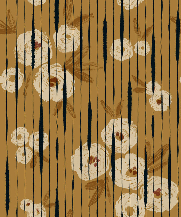 Broken Poppies Ocher Wallcovering | Tres Tintas