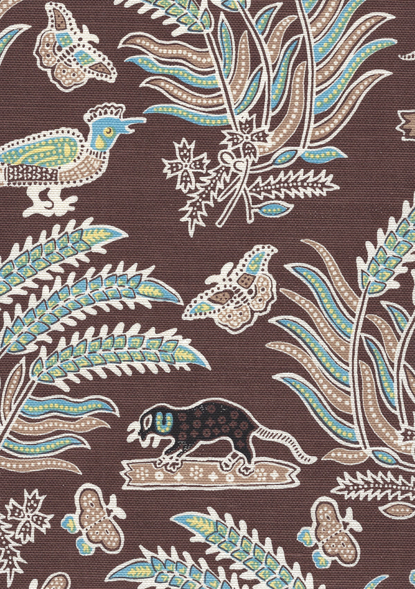 Malay Batik Brown on Tint Screen Printed - Pale Peach Fabric | China Seas