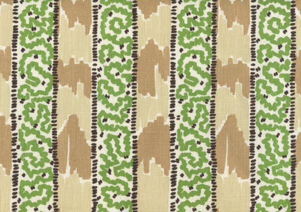 Bijou Stripe Brown Beige Green Taupe Screen Printed Fabric | China Seas