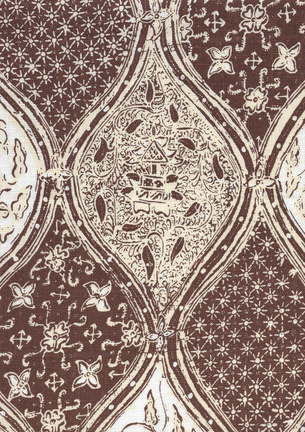 Balinese Batik Brown Cream on White Screen Printed Fabric | China Seas