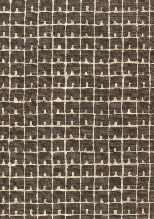 Fez Ii Brown on Tan Screen Printed - Off White Fabric | China Seas