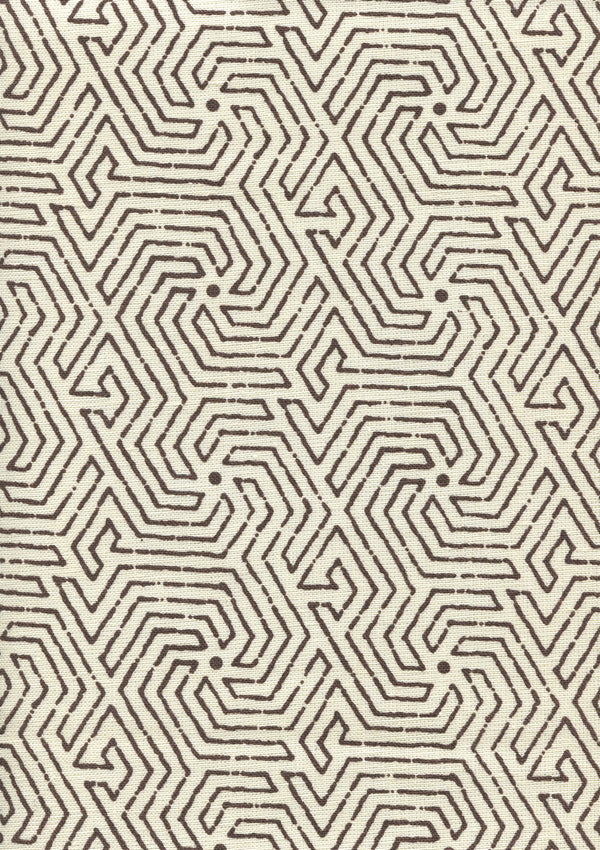 Maze Brown on Tint Screen Printed - Off-White Fabric | China Seas