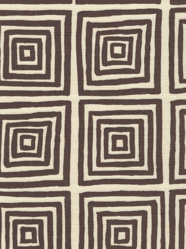 Ziggurat Brown on Tint Screen Printed - White Fabric | China Seas