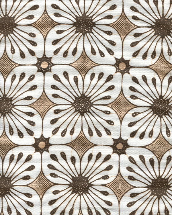 Barbados Batik Brown Tan Screen Printed - Off-White Fabric | China Seas
