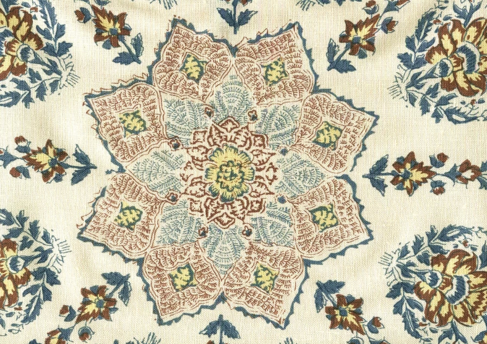 Brown/Navy on Cream Linen
