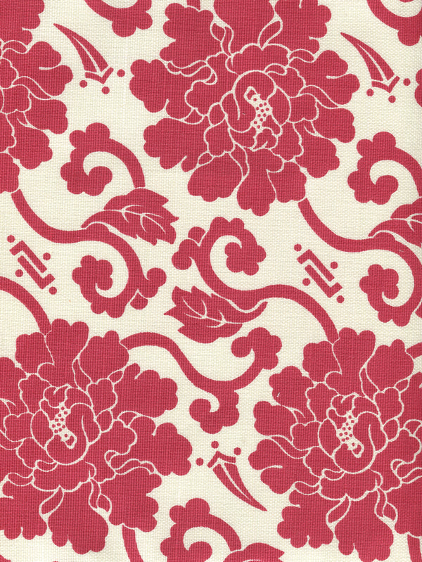 Florals Reverse Burgundy on Tint Screen Printed Fabric | China Seas